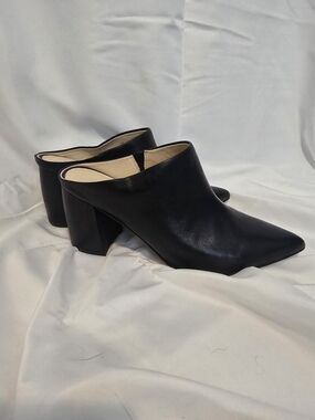 Marc Fisher Black Pointed Leather Mule Heels
